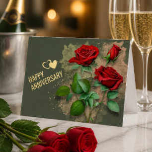 Red Roses and Foil Happy Anniversary Card