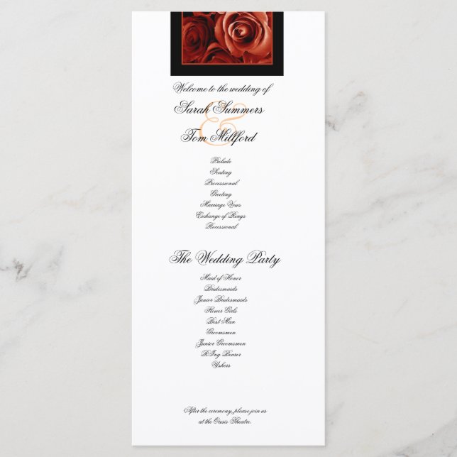 RED ROSES and GOLD LACE Wedding Program (Front)