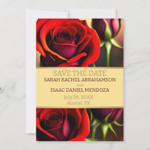 Red Roses and Gold Save the Date Invitation