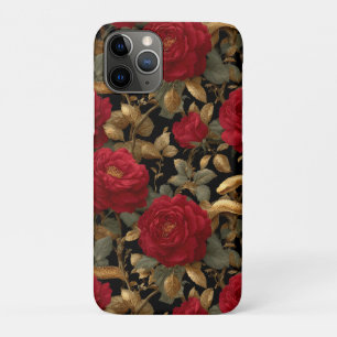 Red Roses and Golden Snakes Pattern iPhone 11 Pro Case
