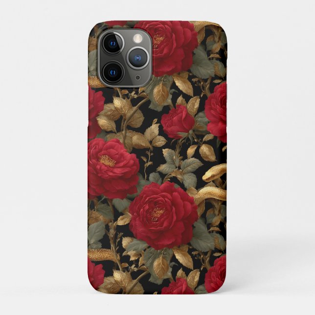 Red Roses and Golden Snakes Pattern Case-Mate iPhone Case (Back)