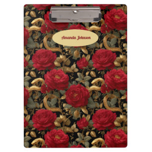 Red Roses and Golden Snakes Pattern Clipboard