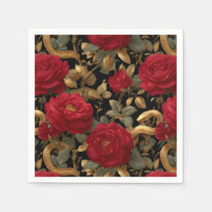 Red Roses and Golden Snakes Pattern Napkin