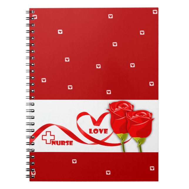 Red Roses and Heart Gift Notebook for Nurse (Front)