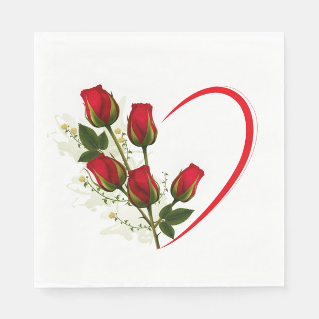 Red Roses And Heart  Napkin (Front)