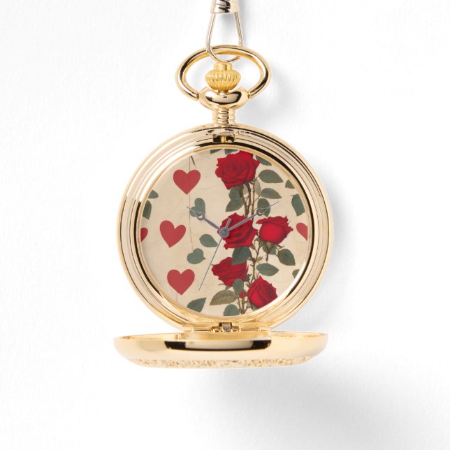 Red Roses and Hearts Pattern Romantic Watch (Front)