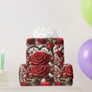 Red Roses and Hearts Valentine's Day Wrapping Paper