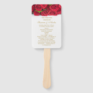 Red roses and hearts  Wedding program Hand Fan