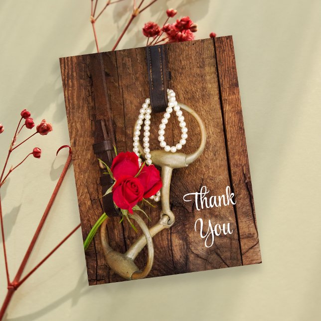 Red Roses and Horse Bit Country Wedding Thank You Postcard (Creator Uploaded)
