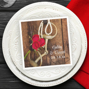 Red Roses and Horse Bit Country Western Wedding Napkin