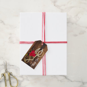 Red Roses and Horse Bit Western Wedding Favour Tag