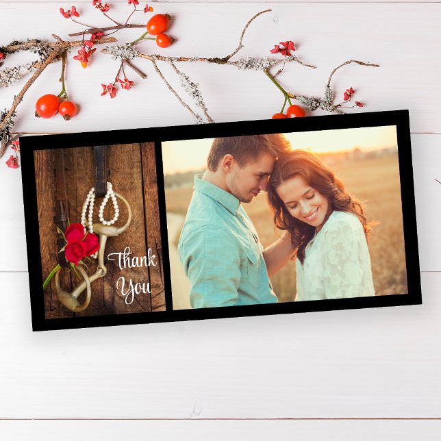 Red Roses and Horse Bit Western Wedding Thank You Card (Creator Uploaded)