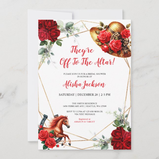 Red Roses and Horse Bridal Shower Invitation (Front)
