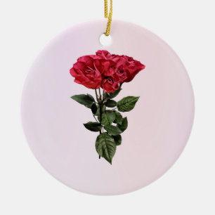 Red Roses and Leaves Ceramic Ornament