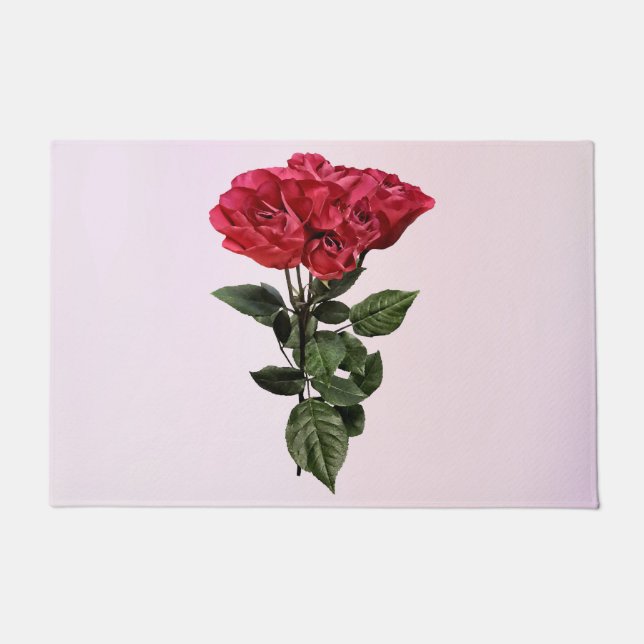 Red Roses and Leaves Doormat (Front)