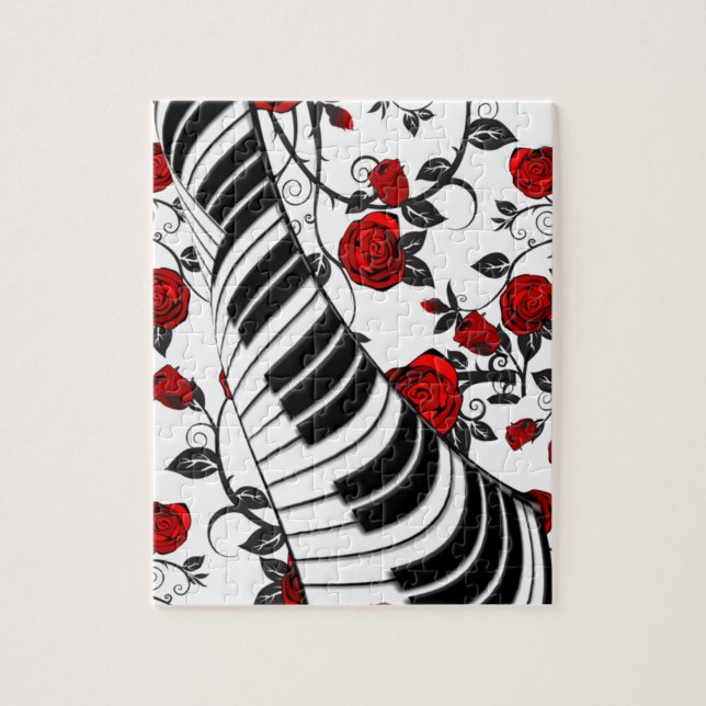 Red roses and piano keys, eye catching! jigsaw puzzle (Vertical)