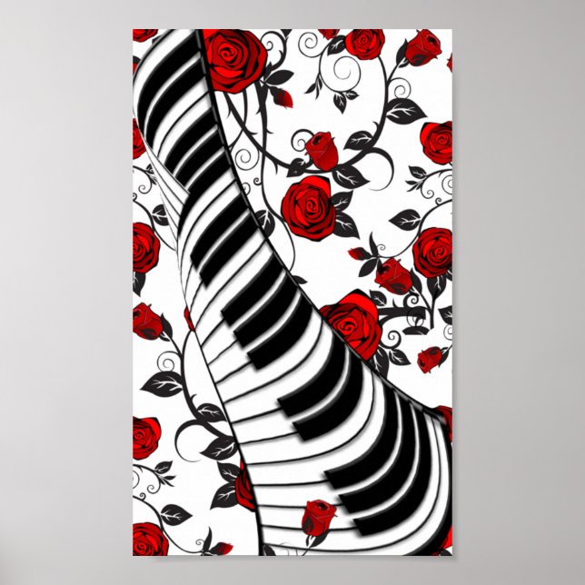 Red roses and piano keys, eye catching! poster (Front)