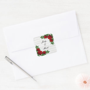 Red Roses And Pine Branch Christmas Wedding Seal