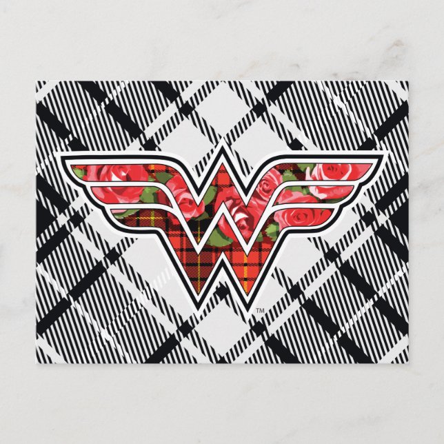 Red Roses and Plaid Wonder Woman Logo Postcard (Front)