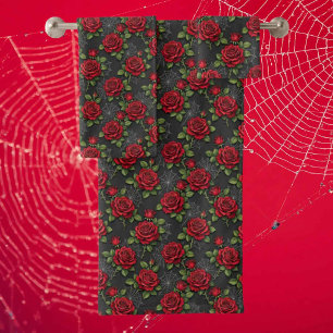 Red Roses and Spider Webs   Gothic Bath Towel Set