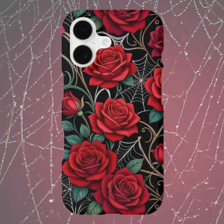 Red Roses and Spider Webs Gothic iPhone Case