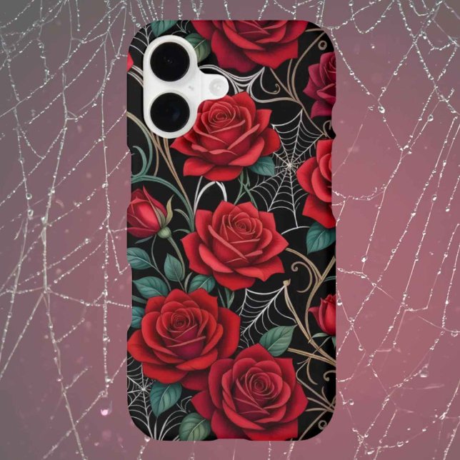 Red Roses and Spider Webs Gothic iPhone Case (Creator Uploaded)
