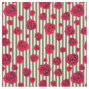 Red Roses and Striking Green Stripes Fabric