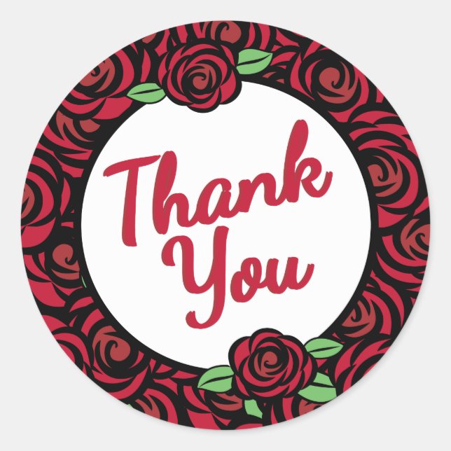 Red Roses and Stripes, Thank You Classic Round Sticker (Front)