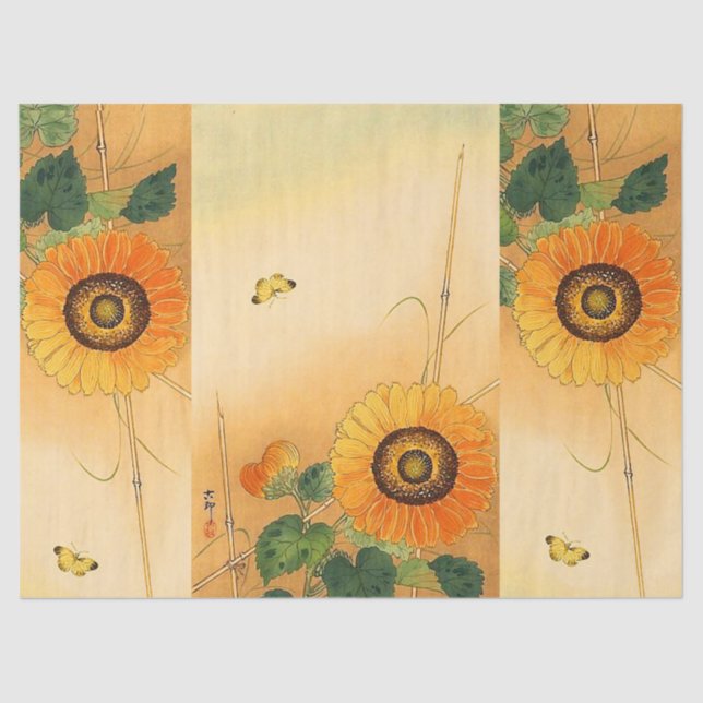 RED ROSES AND YELLOW BUTTERFLIES Black Floral Tissue Paper (Front)