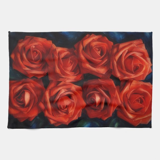 Red Roses Art Kitchen Towel (Horizontal)