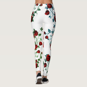 Red roses at white, floral vector pattern v2 leggings
