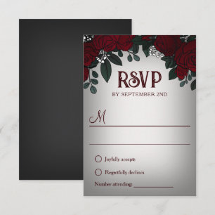 Red Roses Baby's Breath Dark Romance Wedding RSVP Card
