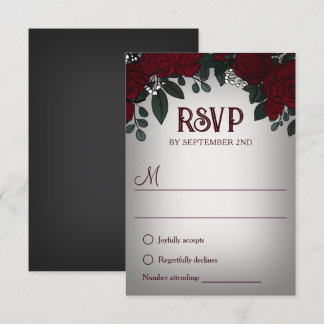 Red Roses Baby's Breath Dark Romance Wedding RSVP Card