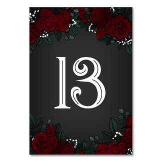 Red Roses Baby's Breath Dark Romance Wedding Table Number