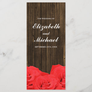Red Roses Barn Wood Wedding Program