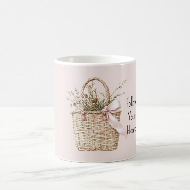 Red Roses Basket Pink Bow Coffee Mug (Center)