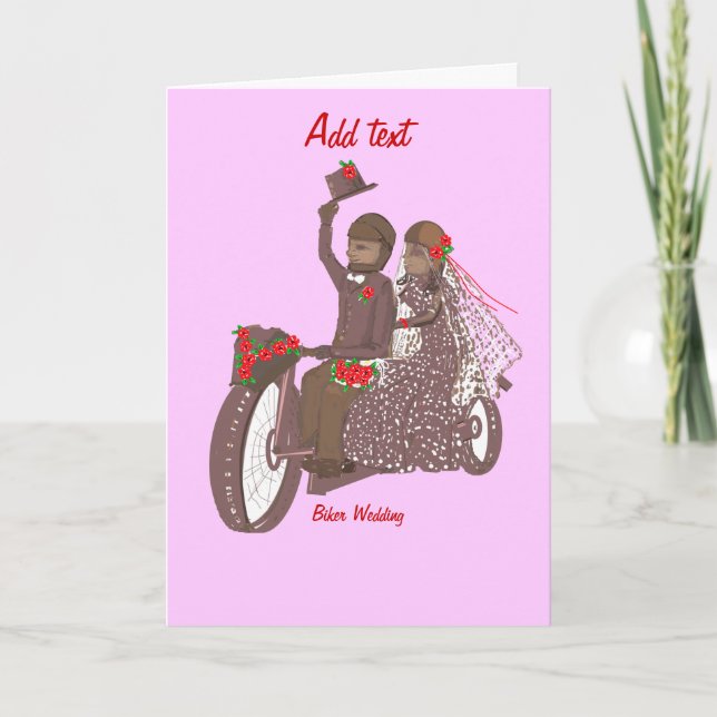 Red Roses Biker, Motorcycle Wedding Cards Products (Front)