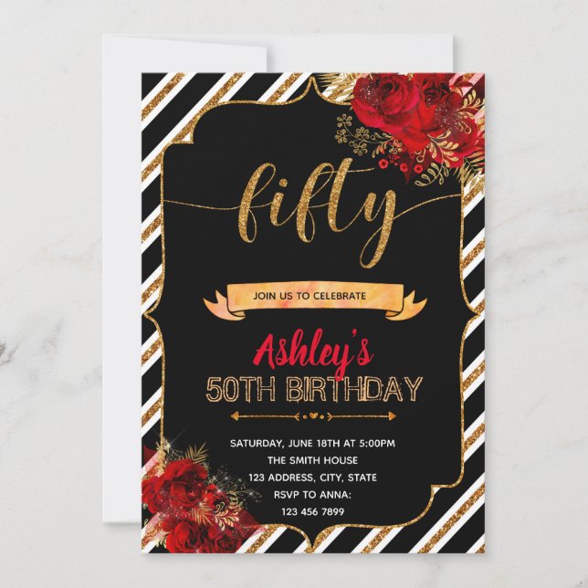 Red roses birthday invitation (Front)