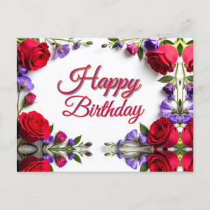 Red Roses Birthday  Postcard
