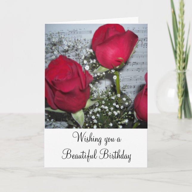 Red Roses Birthday Wishes Card (Front)