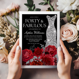 Red Roses & Black 40th Birthday Silver