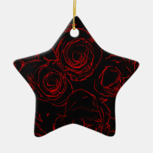 Red Roses Black Background Ceramic Tree Decoration
