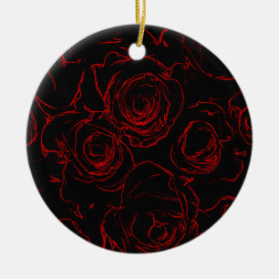 Red Roses Black Background Ceramic Tree Decoration