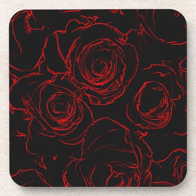 Red Roses Black Background Coaster (Front)