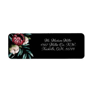Red Roses Black Background Elegant Script Return Address Label