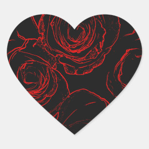 Red Roses Black Background Heart Sticker