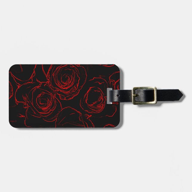 Red Roses Black Background Luggage Tag (Front Horizontal)