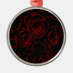 Red Roses Black Background Metal Ornament