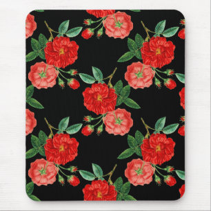 Red roses, black background, mouse pad