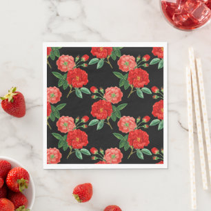 Red Roses, Black Background, Napkin